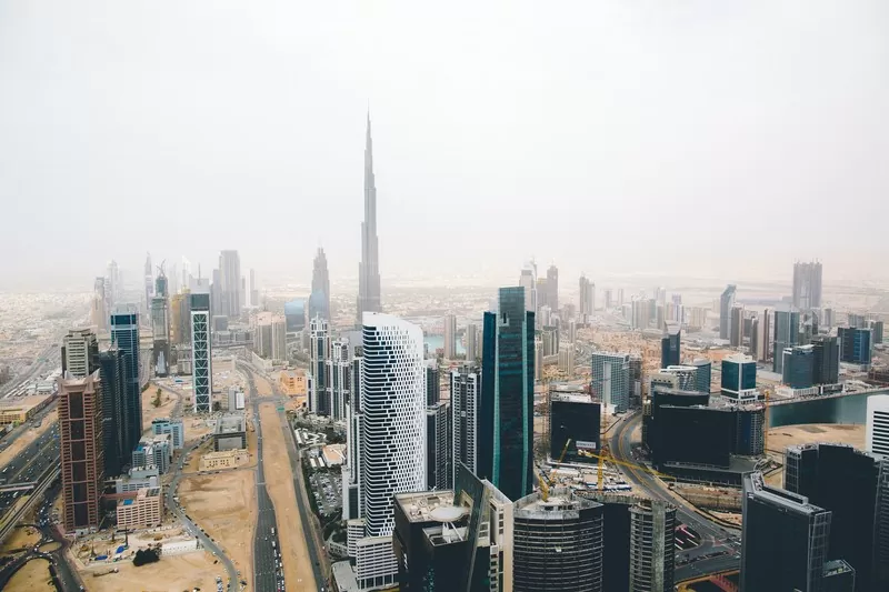 Daytime Aerial View Of Dubai City Buildings, UAE