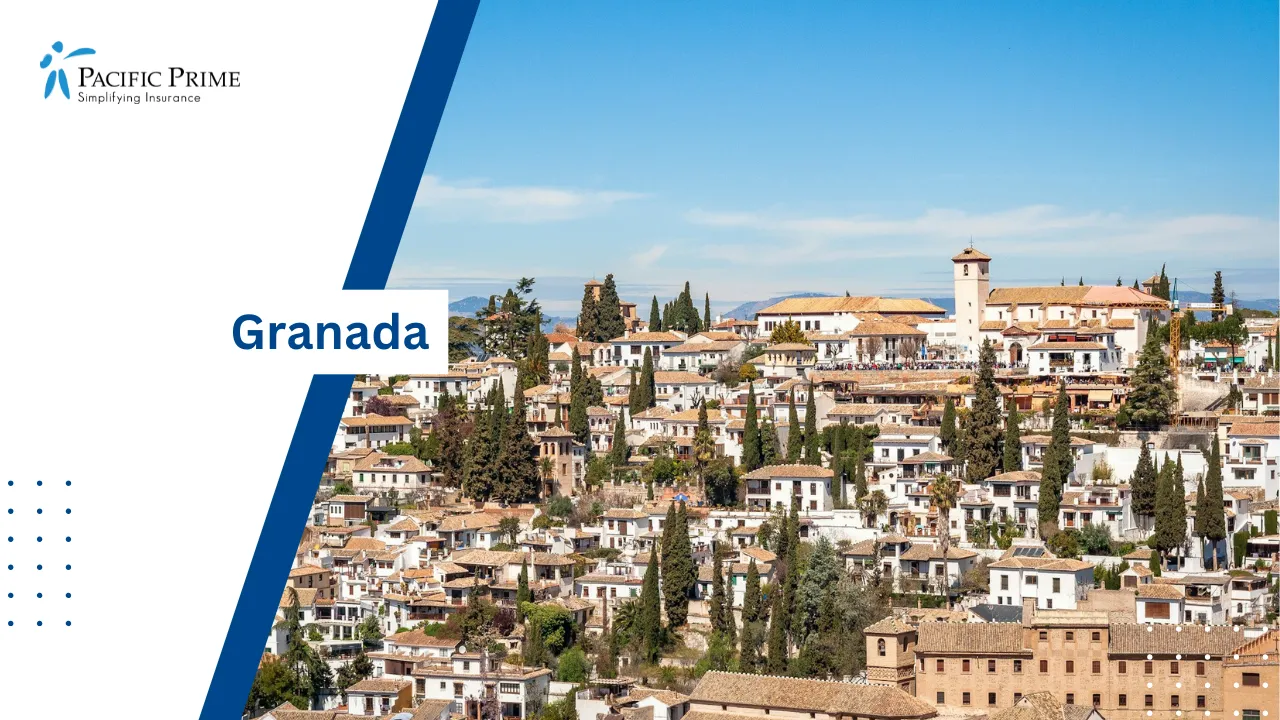 Image of Daytime Aerial View Of Historic Buildings In Granada, Spain with text overlay of "Granada"