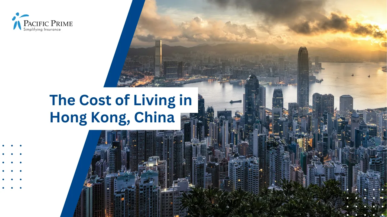 Image of Daytime Aerial View Of Hong Kong From Victoria Peak with text overlay of "The Cost of Living in Hong Kong, China"