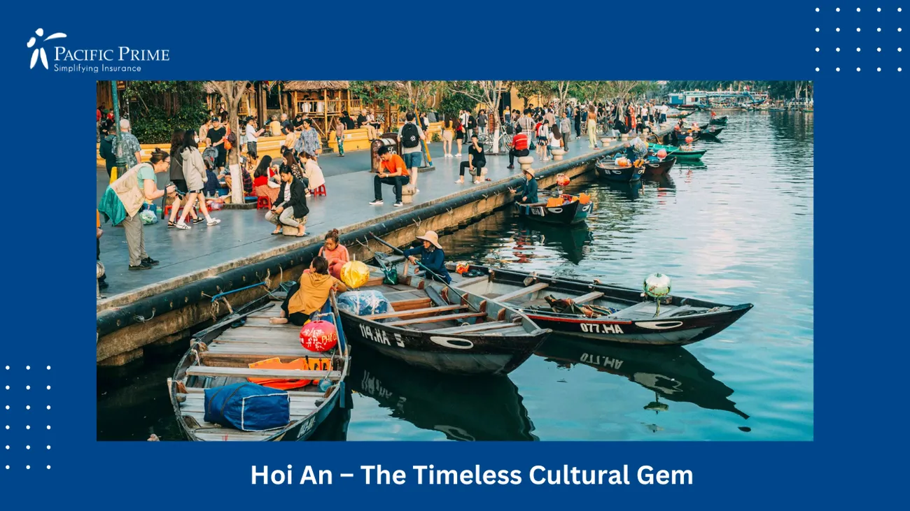 Image of Daytime Boat Ride On Hoi An River, Quảng Nam, Vietnam with text overlay of "Hoi An – The Timeless Cultural Gem"