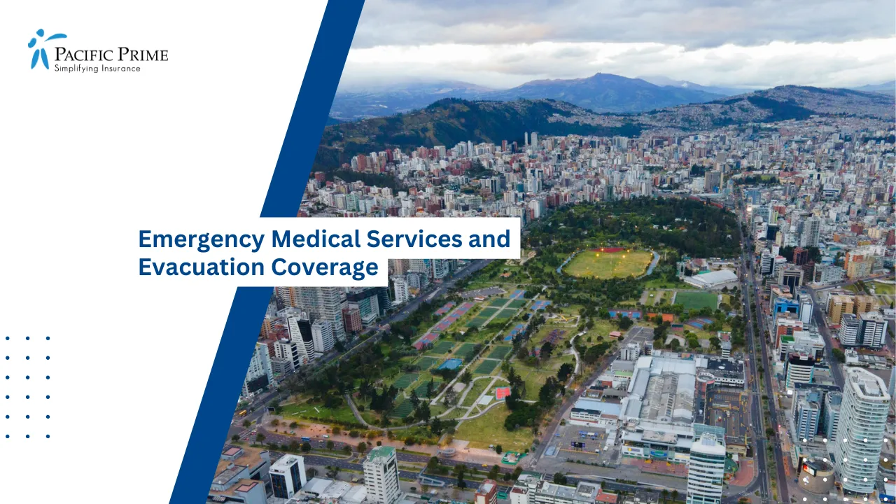 Image of Daytime Panorama Of Quito’s Dense Urban Landscape Amid Andean Hills with text overlay of "Emergency Medical Services and Evacuation Coverage"