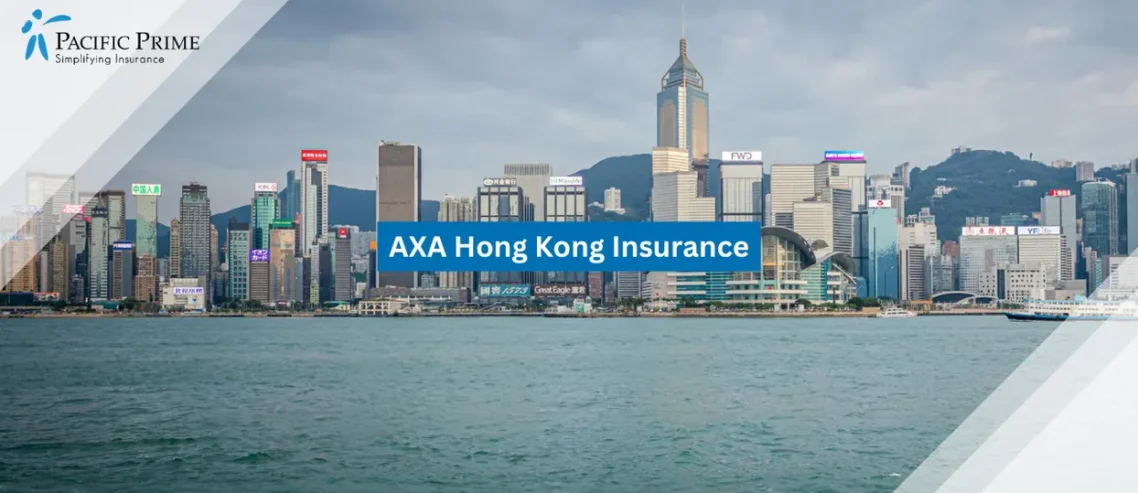 Image of Daytime Skyline Of Hong Kong With Dense Towers Along Victoria Harbour with text overlay of "AXA Hong Kong Insurance in 2026"