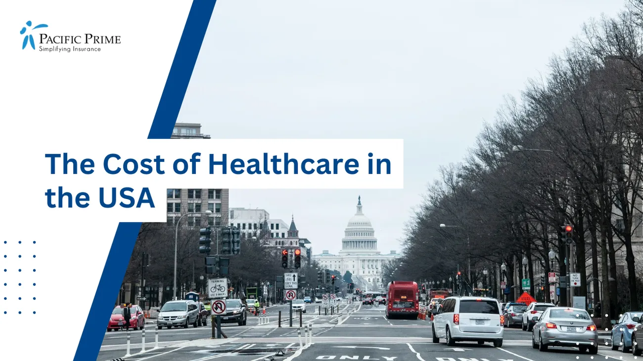 Image of Daytime Vehicles On Washington DC Roads, USA with text overlay of "The Cost of Healthcare in the USA"