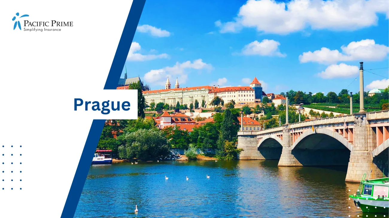 Image of Daytime View Of A White Bridge Spanning A River In Prague with text overlay of "Prague"