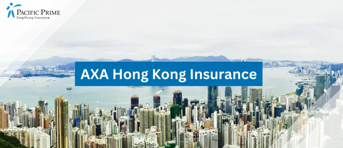 Image of Daytime View Of Hong Kong City Skyline With Modern Skyscrapers with text overlay of "AXA Hong Kong Insurance"