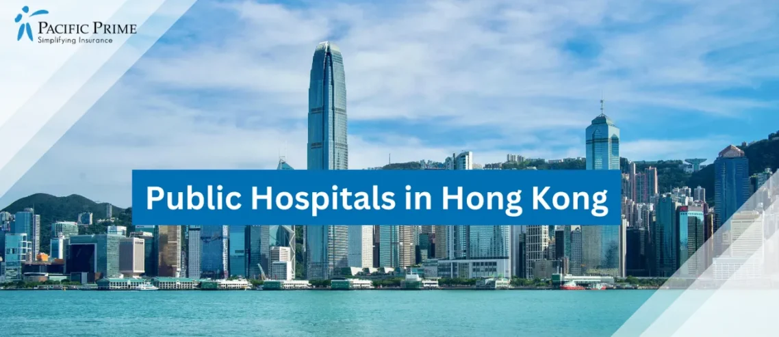 Image of Daytime View Of Hong Kong Skyline From Kowloon with text overlay of "Public Hospitals in Hong Kong"