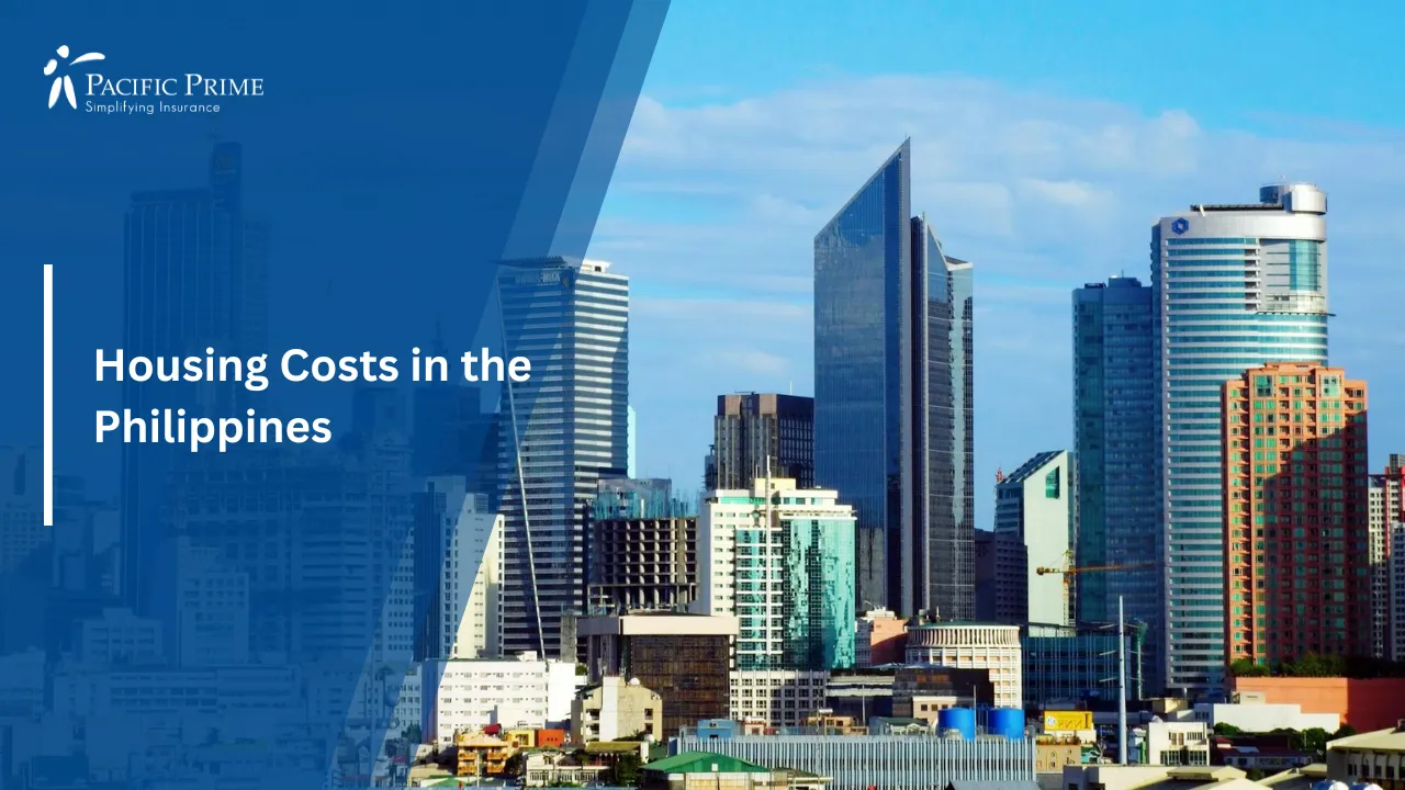 Image of Daytime View Of Makati Skyline With Tall Modern Skyscrapers And Blue Sky with text overlay of "Housing Costs in the Philippines"