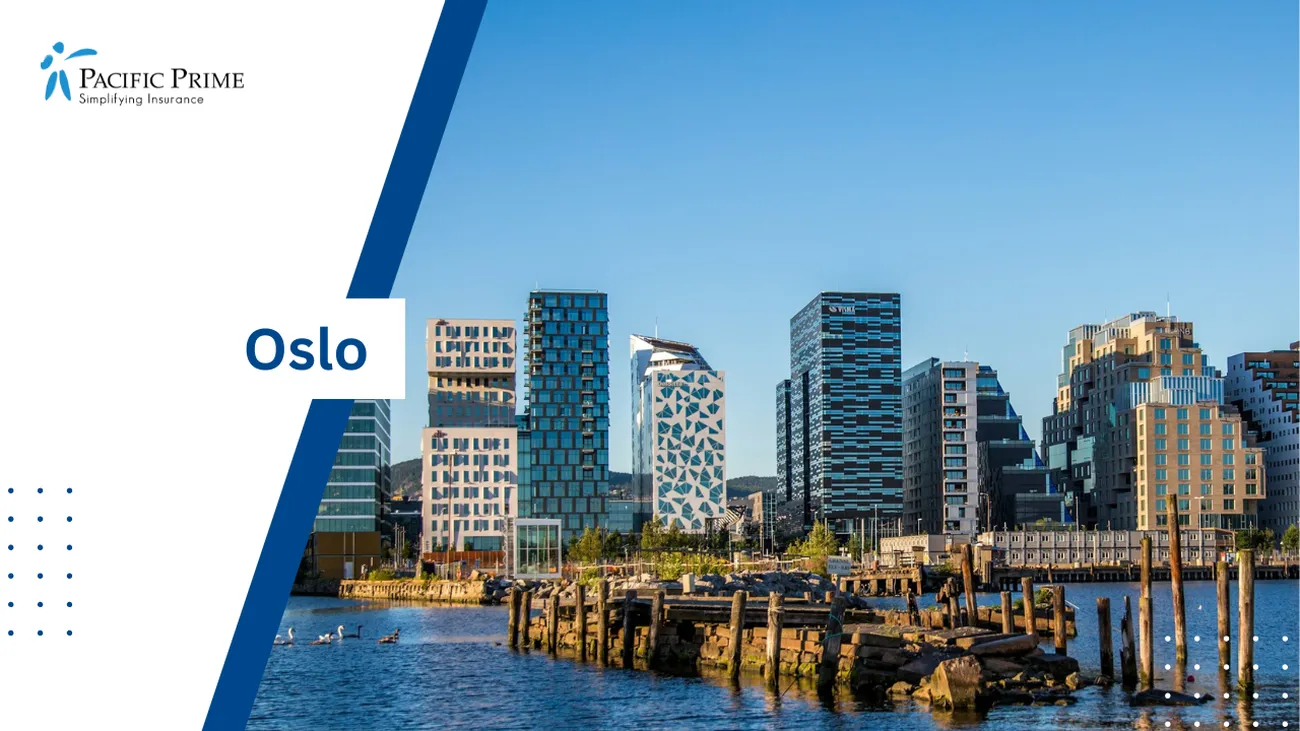 Image of Daytime View Of Oslo’s Waterfront And Cityscape, Norway with text overlay of "Oslo"