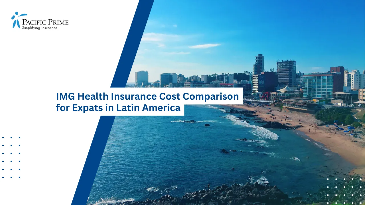 Image of Daytime View Of Salvador’s Coastline And City Skyline with text overlay of "IMG Health Insurance Cost Comparison for Expats in Latin America"