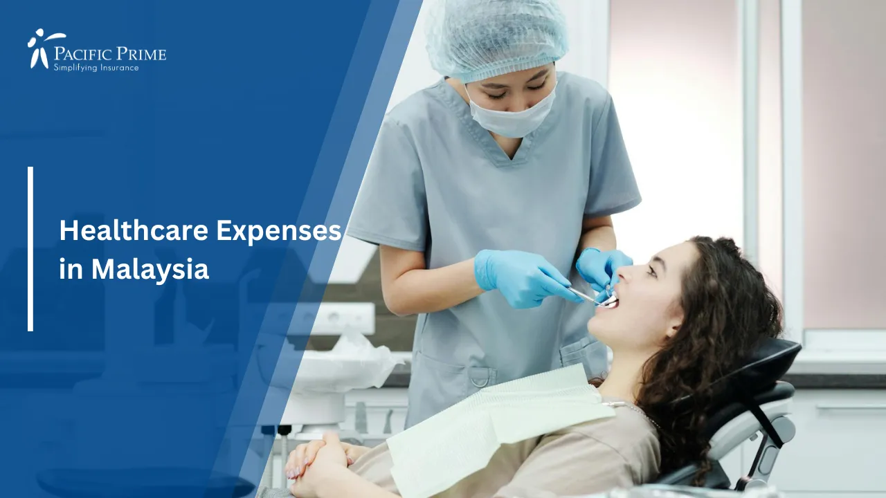 Image of Dentist In Blue Scrubs Attending To Patient On Dental Chair with text overlay of "Healthcare Expenses in Malaysia"