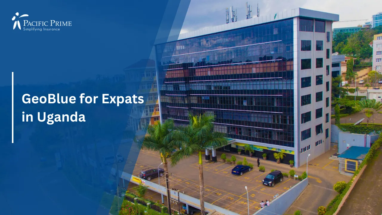 Image of Deposit Protection Fund Building In Kampala Uganda with text overlay of "GeoBlue for Expats in Uganda"