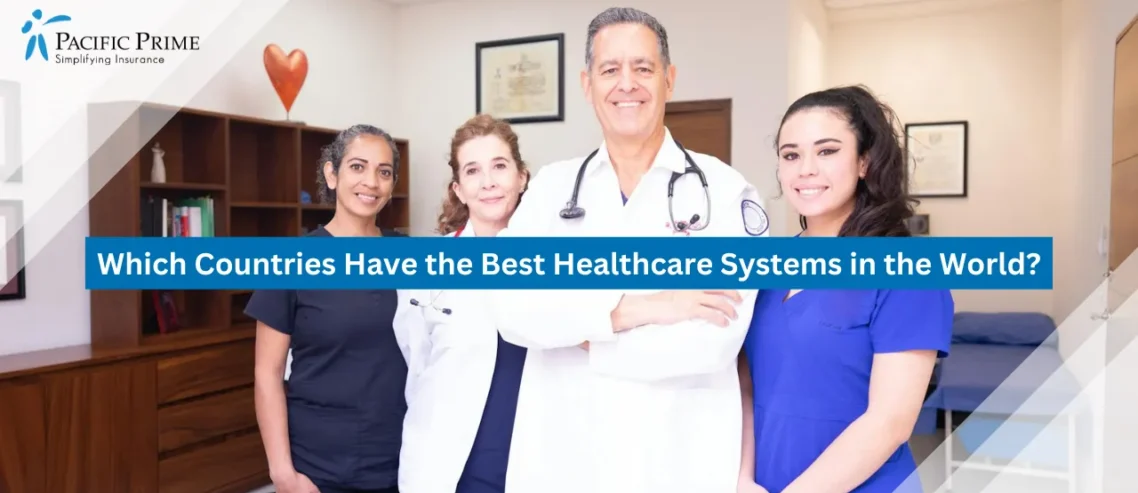 Image of Diverse Medical Team Working Together In A Clinical Environment with text overlay of "Which Countries Have the Best Healthcare Systems in the World?"
