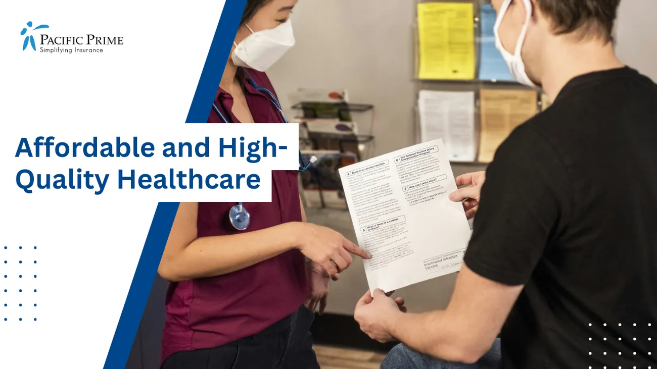 Image of Doctor And Patient Discussing During A Medical Consultation with text overlay of "Affordable and High-Quality Healthcare"