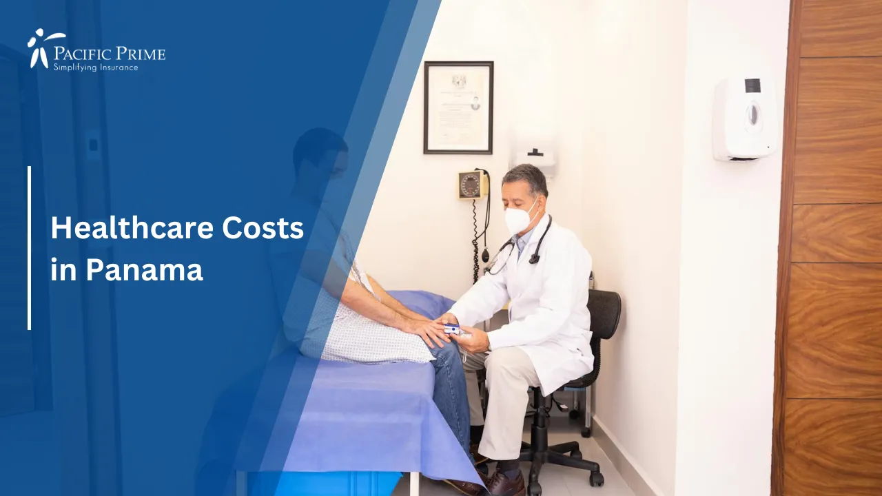 Image of Doctor Checking A Patient’s Vital Signs During A Medical Consultation with text overlay of "Healthcare Costs in Panama"
