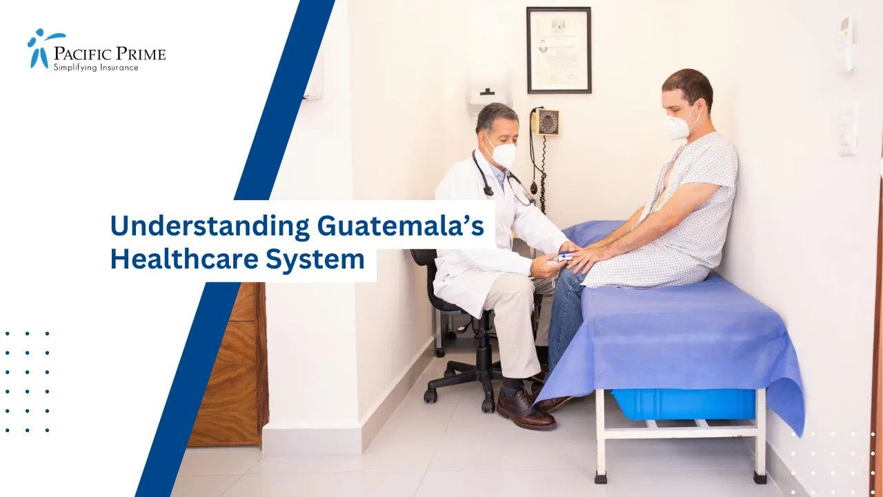 Image of Doctor Checking A Patient’s Vitals During A Clinic Visit with text overlay of "Understanding Guatemala’s Healthcare System"