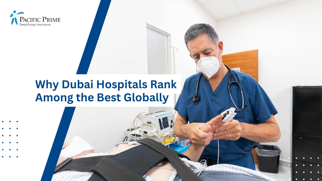 Image of Doctor Performing A Medical Procedure On A Patient Inside A Modern Hospital Treatment Room with text overlay of "Why Dubai Hospitals Rank Among the Best Globally"