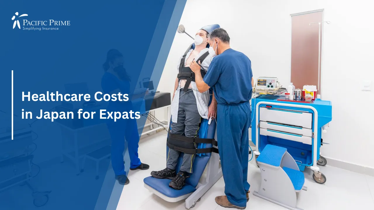 Image of Doctors And Nurses Conducting Medical Tests In A Modern Hospital Setting with text overlay of "Healthcare Costs in Japan for Expats"