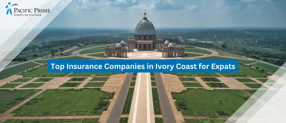 Image of Dome-topped Building On Plains In Yamoussoukro with text overlay of "Top Insurance Companies in Ivory Coast for Expats"