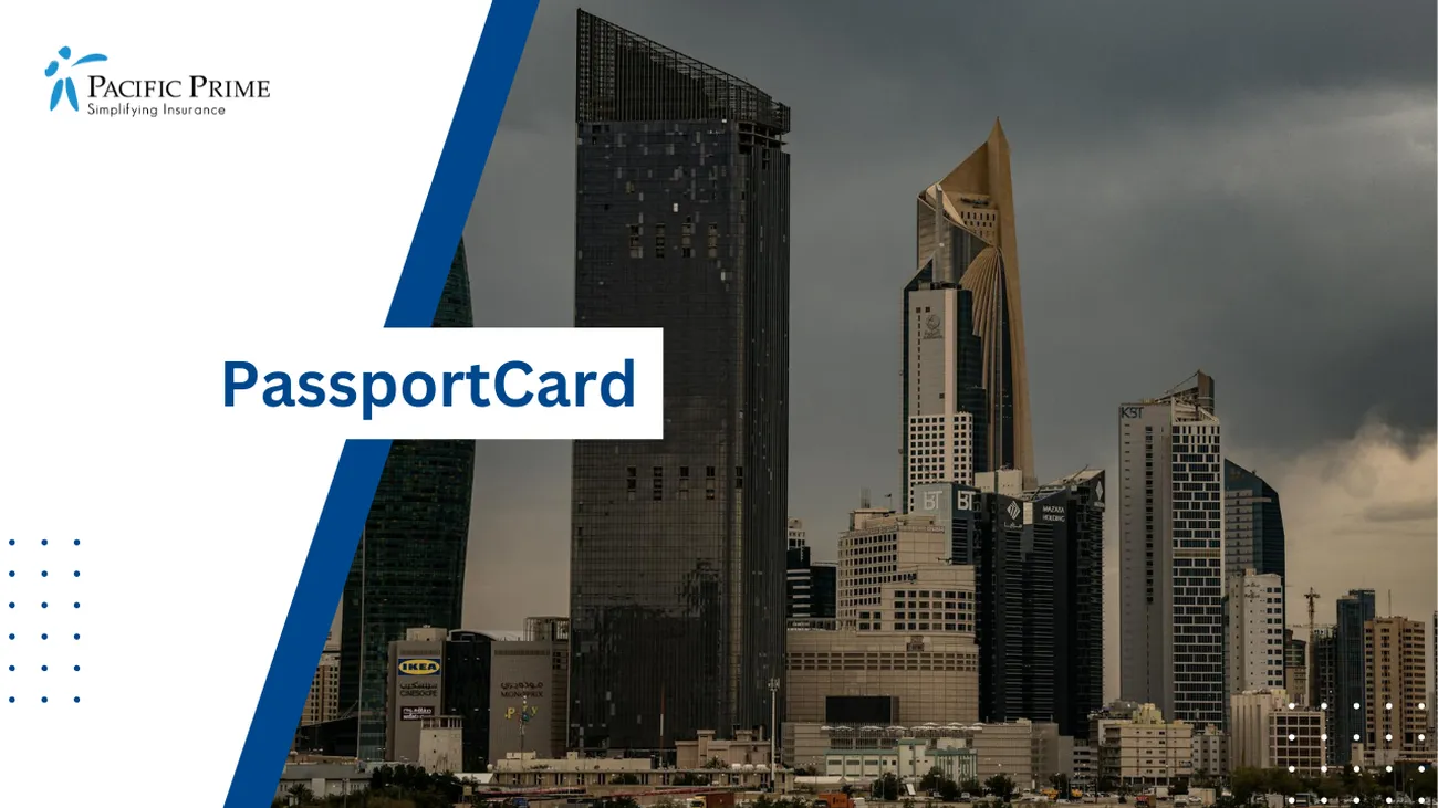 Image of Downtown Skyline Of Kuwait City, Al Asimah Governate with text overlay of "PassportCard"