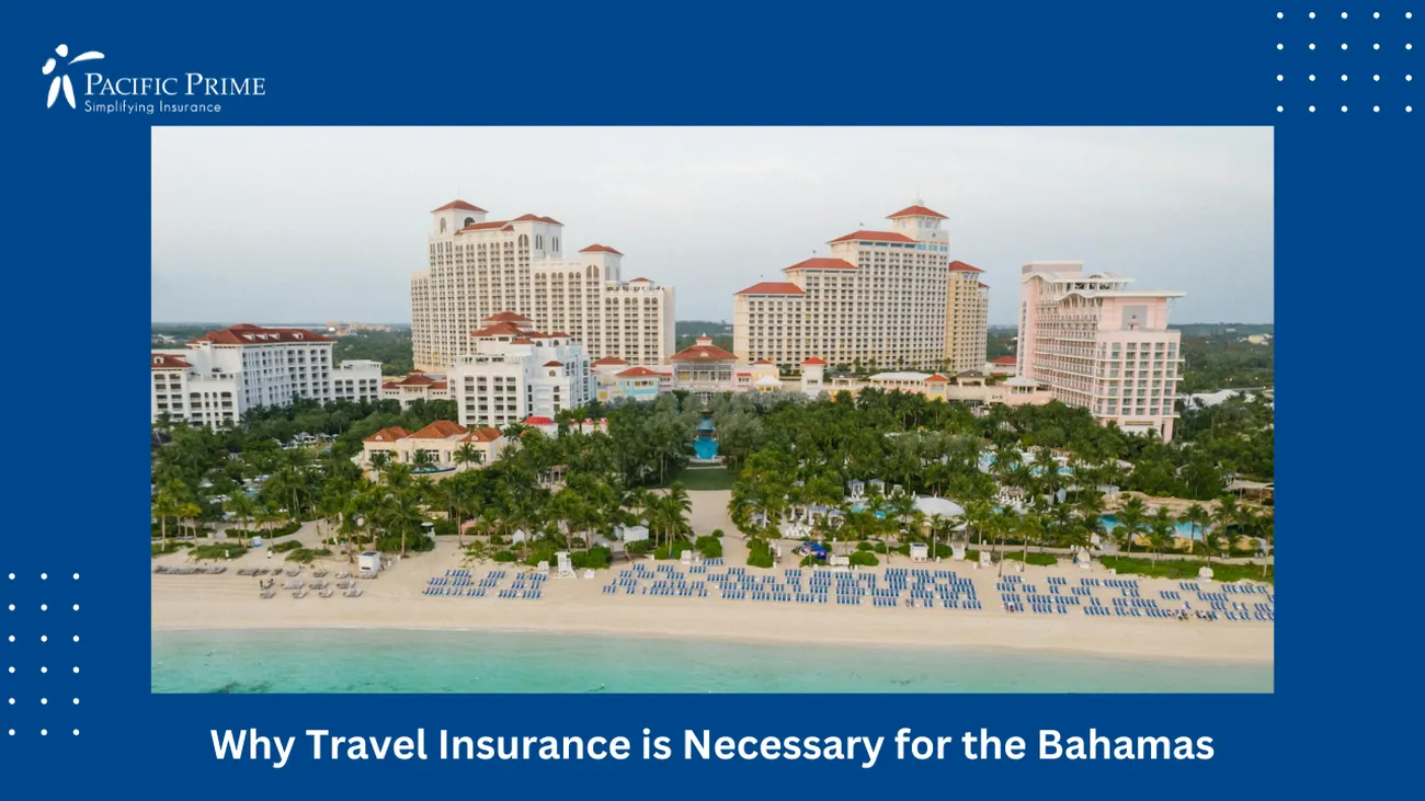 Image of Drone Shot Of The Reef At Atlantis, Bahamas with text overlay of "Why Travel Insurance is Necessary for the Bahamas"