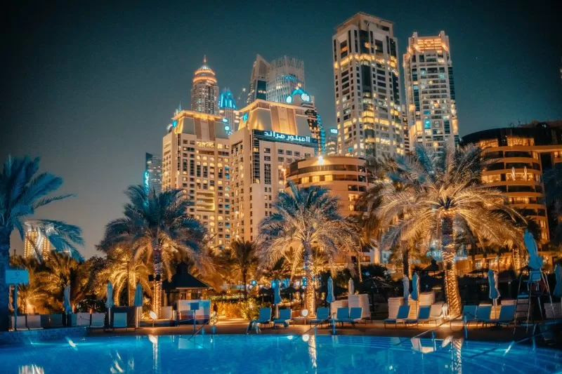 Dubai Marina at Night: Modern Skyline and Glowing Lights, UAE