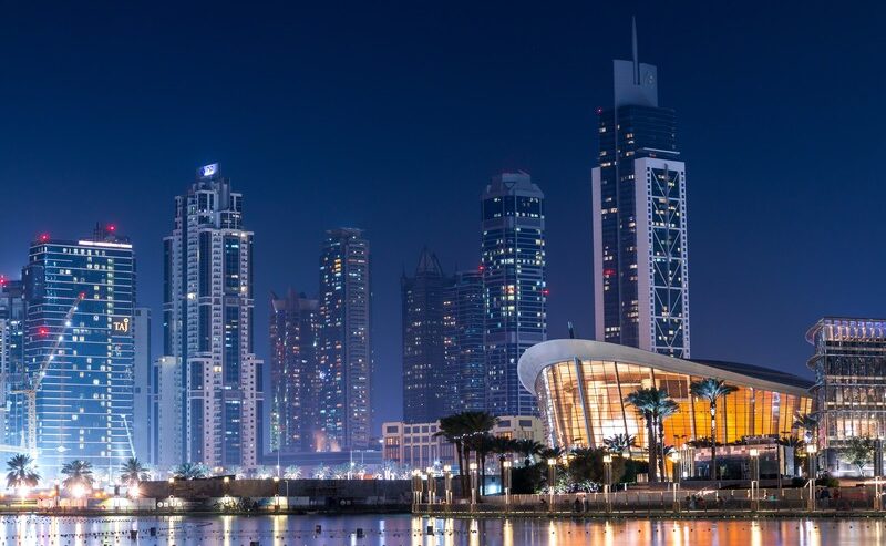 Dubai Skyline With Water Body Nearby