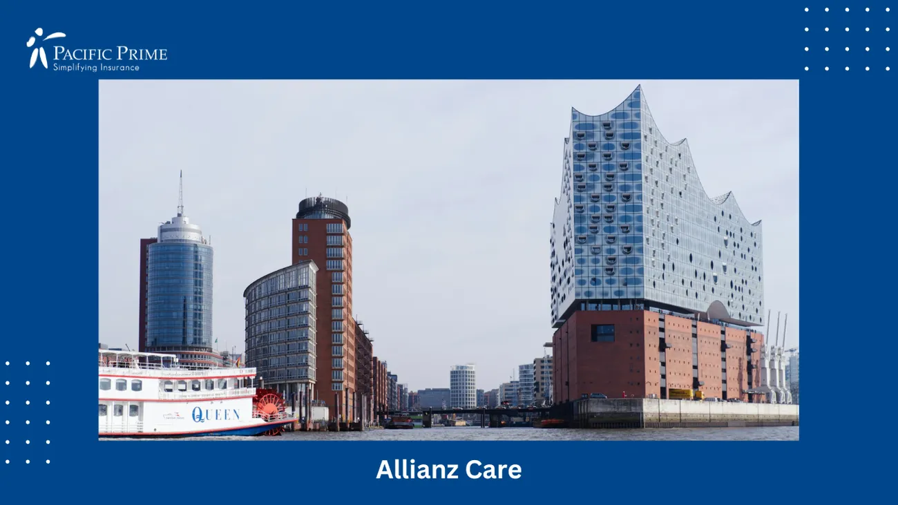 Image of Elbphilharmonie Building By The Water In Hamburg, Germany with text overlay of "Allianz Care"
