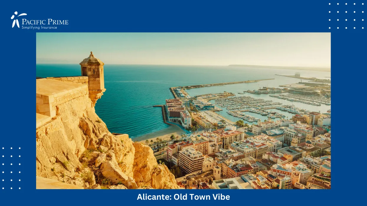Image of Elevated Panorama Over Alicante With Coastal Skyline And Mediterranean Backdrop with text overlay of "Alicante: Old Town Vibe"