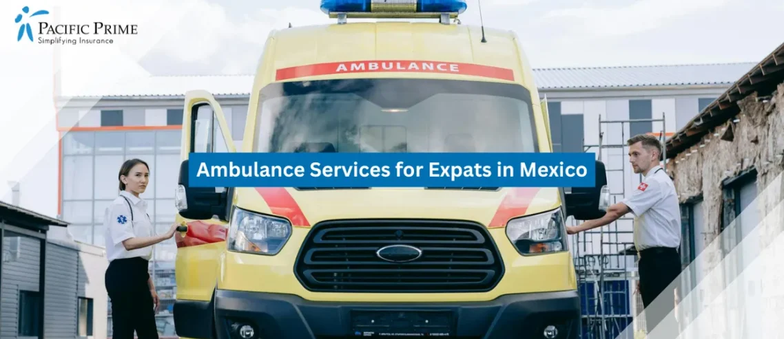 Image of Emergency Crew Boarding An Ambulance Before Responding To A Call with text overlay of "Ambulance Services for Expats in Mexico"