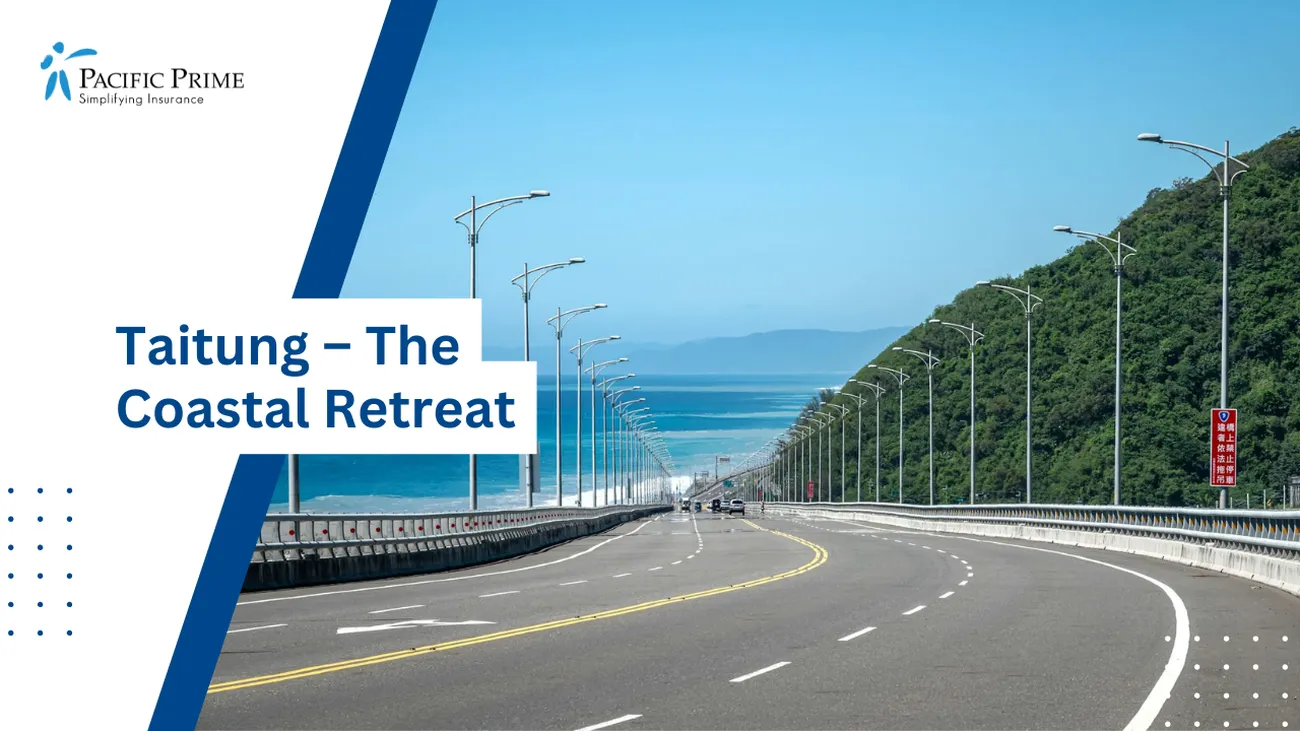 Image of Empty Coastal Road In Taitung, Taiwan with text overlay of "Taitung – The Coastal Retreat"