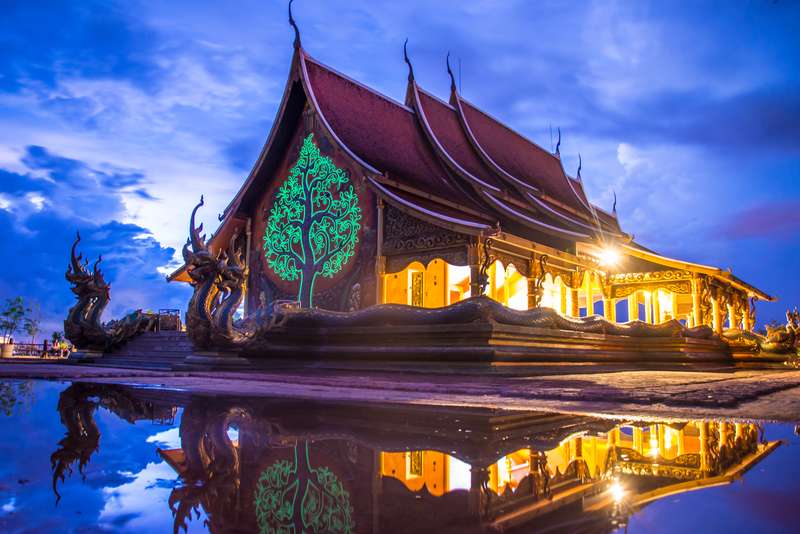 Enchanting Tree Art: Illuminating Thai Temple Hall