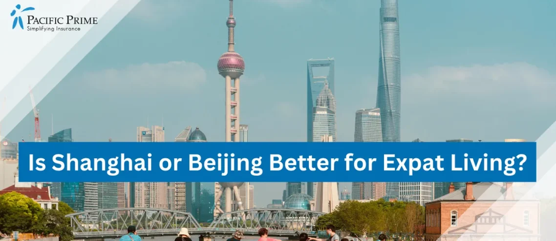 Image of Expats Photographing Cityscape In Shanghai, China with text overlay of "Is Shanghai or Beijing Better for Expat Living?"