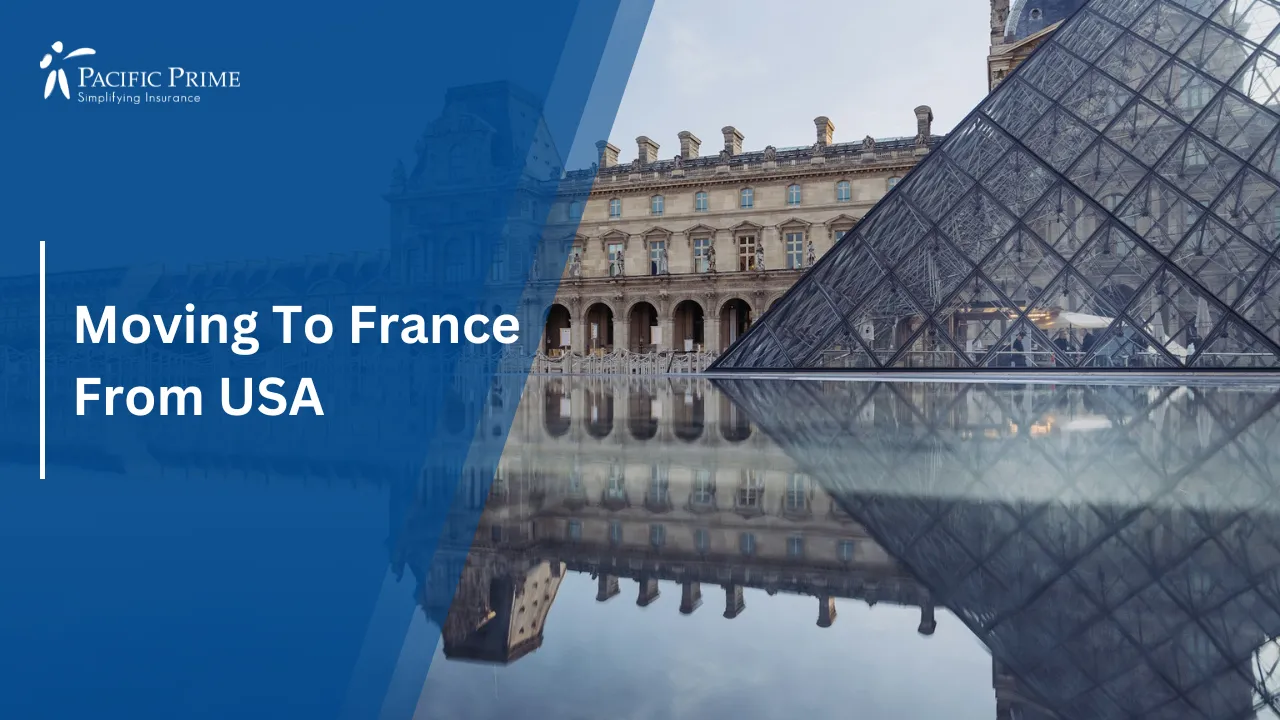Image of Exterior View Of The Louvre Museum In Paris, France with text overlay of "Moving To France From USA"