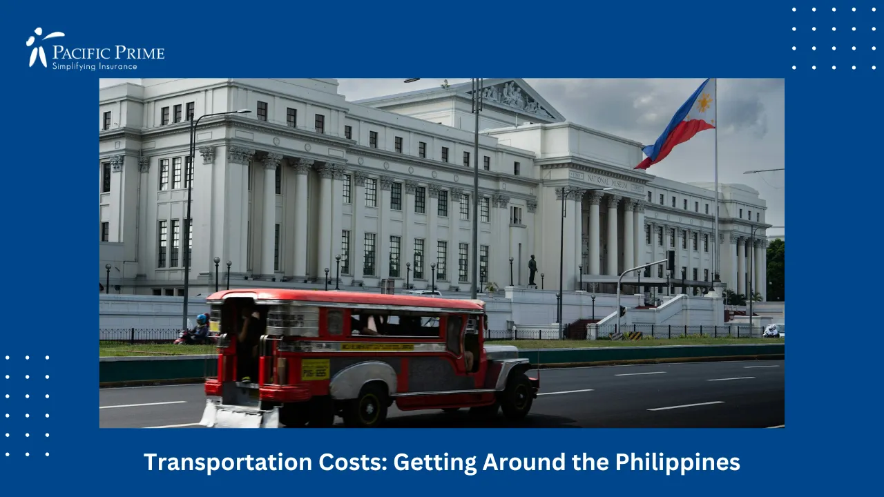 Image of Exterior View Of The National Museum Of Fine Arts In Manila, Philippines with text overlay of "Transportation Costs: Getting Around the Philippines"