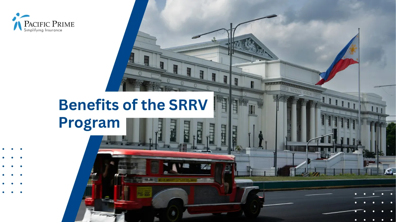 Image of Facade Of The National Museum Of Fine Arts In Manila Under Clear Skies with text overlay of "Benefits of the SRRV Program"