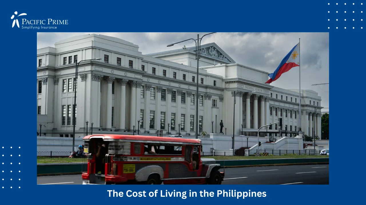 Image of Facade Of The National Museum Of Fine Arts In Manila with text overlay of "The Cost of Living in the Philippines"