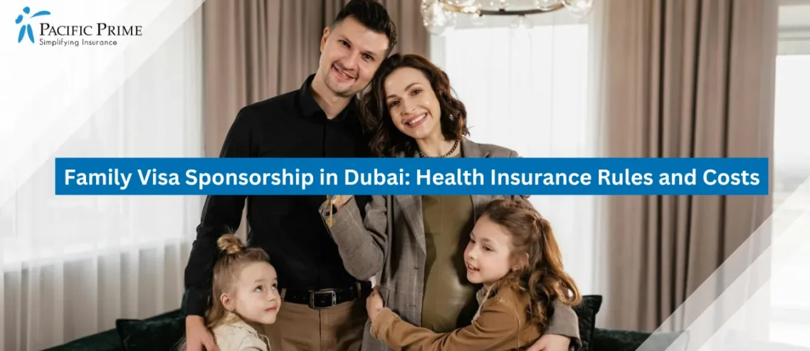 Image of Family Standing In A New Home Holding House Keys with text overlay of "Family Visa Sponsorship in Dubai: Health Insurance Rules and Costs"
