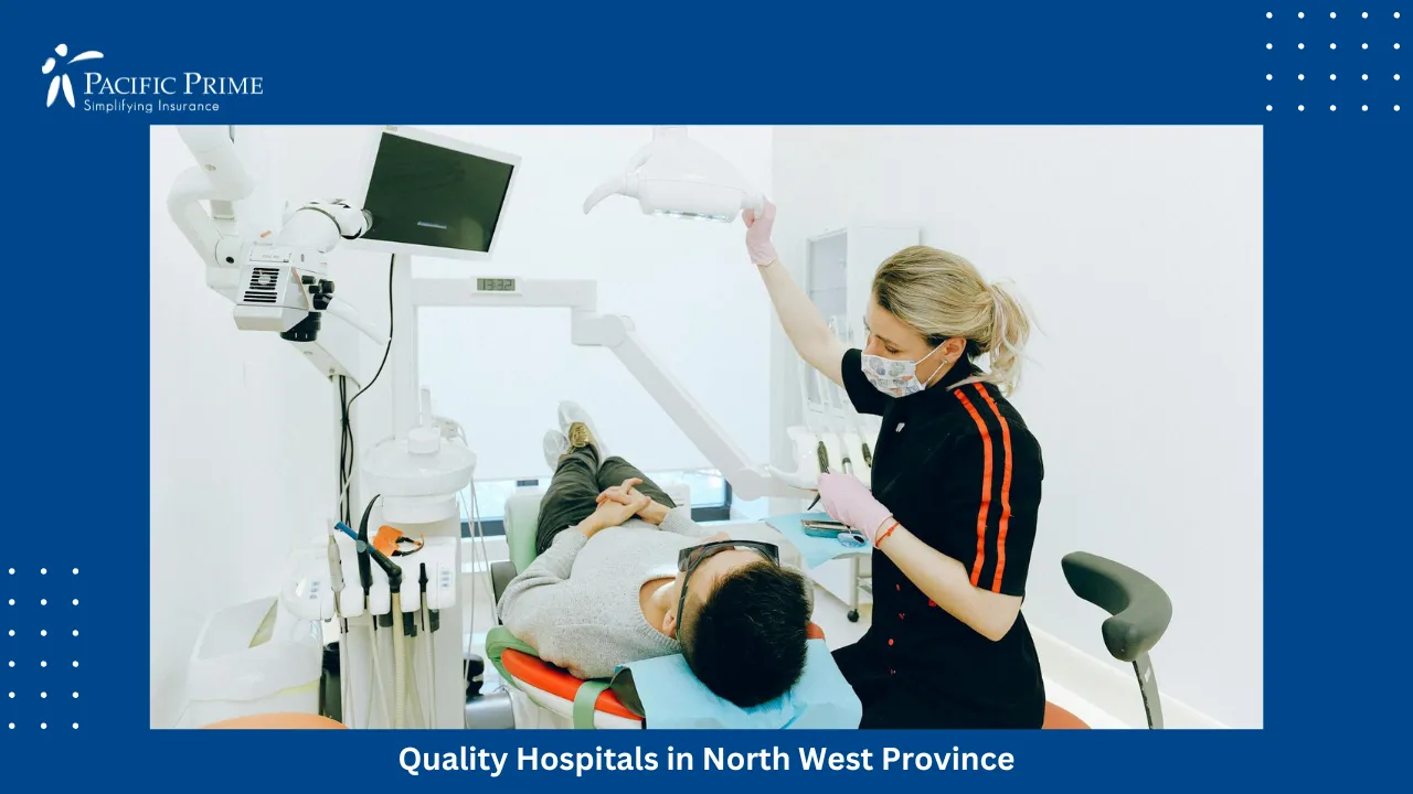 Image of Female Dentist Examining A Male Patient’s Teeth In A Modern Dental Clinic with text overlay of "Quality Hospitals in North West Province"