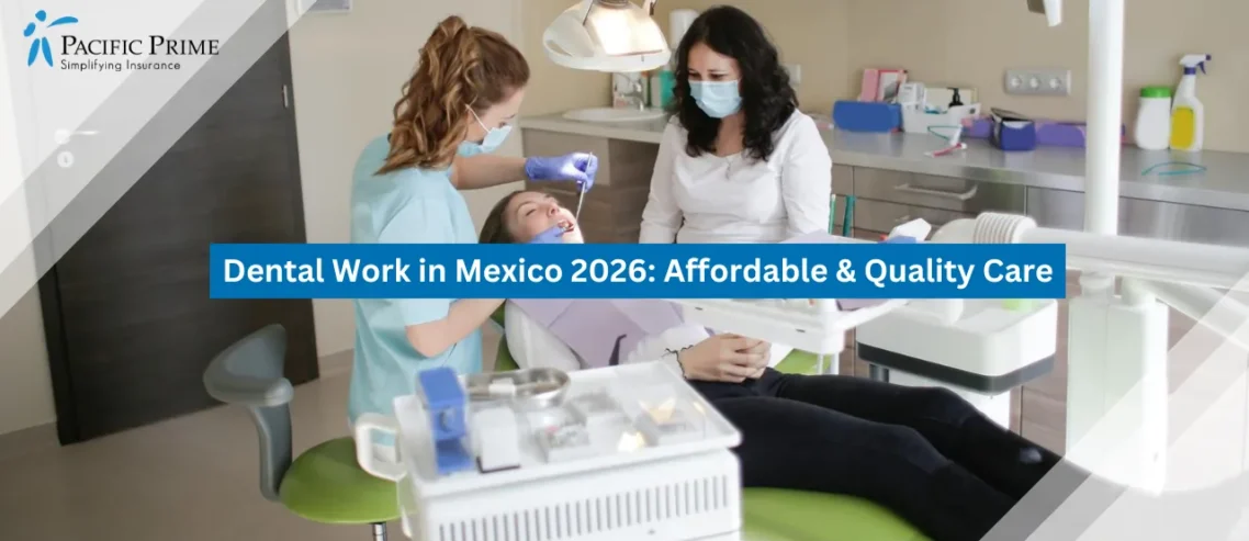 Image of Female Dentist Examining A Patient’s Teeth In A Modern Dental Clinic with text overlay of "Dental Work in Mexico 2026: Affordable & Quality Care"