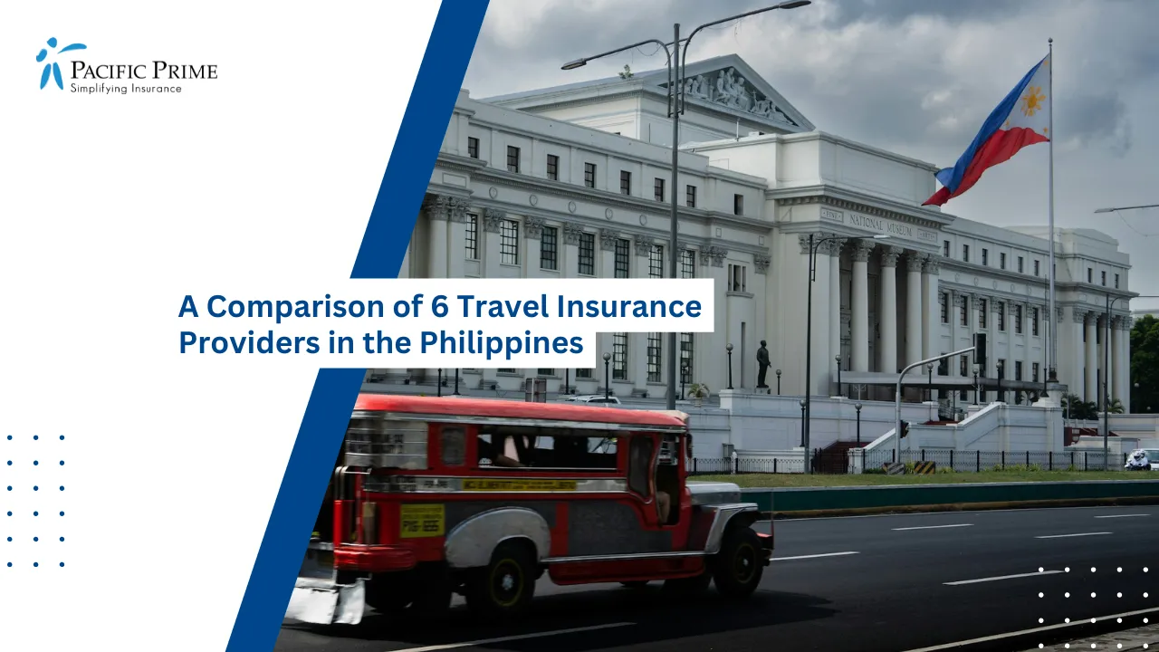 Image of Fire Truck Parked Outside The National Museum Of Fine Arts In Manila with text overlay of "A Comparison of 6 Travel Insurance Providers in the Philippines"