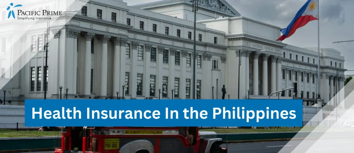 Image of a Firetruck In Manila Street, Philippines with text overlay of "Health Insurance In the Philippines"