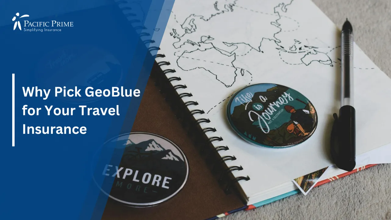 Image of Flat Lay Of Map, Journal, Pins, And Pen For Travel Planning with text overlay of "Why Pick GeoBlue for Your Travel Insurance"