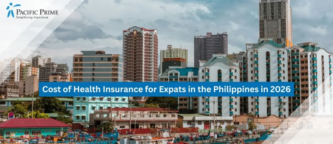 Image of Fort Santiago View Across Manila Buildings And Boats By The Waterfront with text overlay of "Cost of Health Insurance for Expats in the Philippines in 2026"