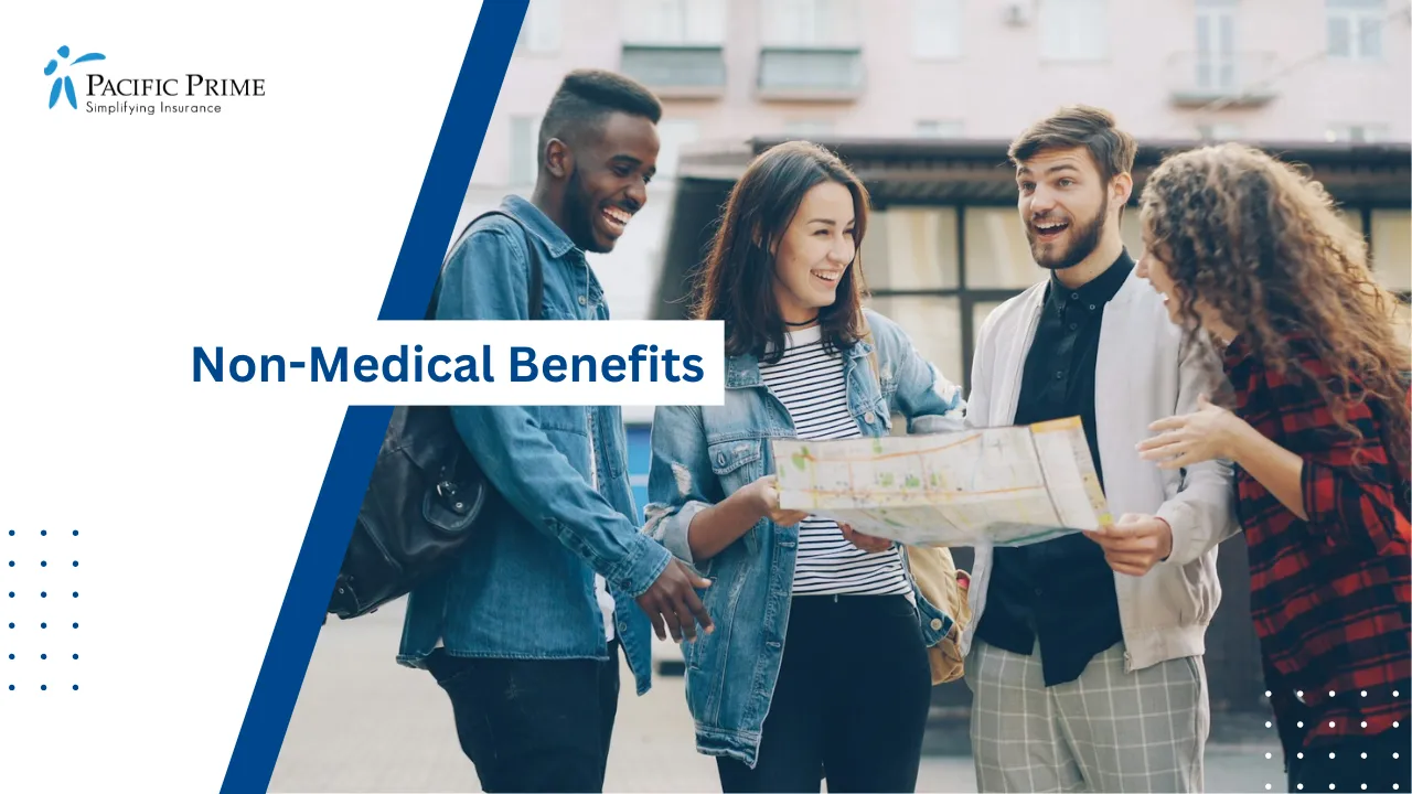 Image of Friends Reviewing A Paper Map While Exploring A Modern City Together with text overlay of "Non-Medical Benefits"