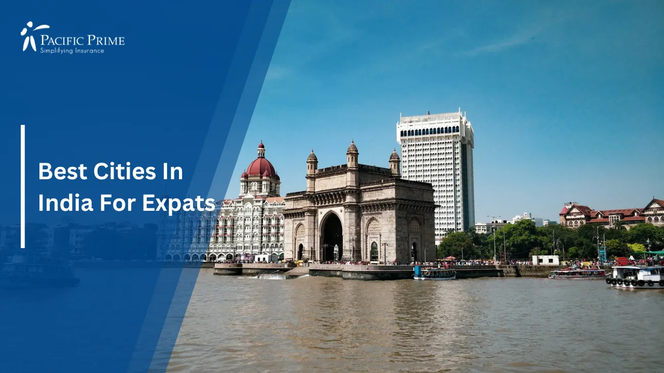 Image of Gateway Of India In Mumbai, Maharashtra, Overlooking The Arabian Sea with text overlay of "Best Cities In India For Expats"