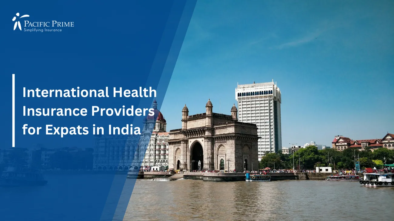 Image of Gateway Of India Viewed From The Sea In Mumbai During Daytime with text overlay of "International Health Insurance Providers for Expats in India"