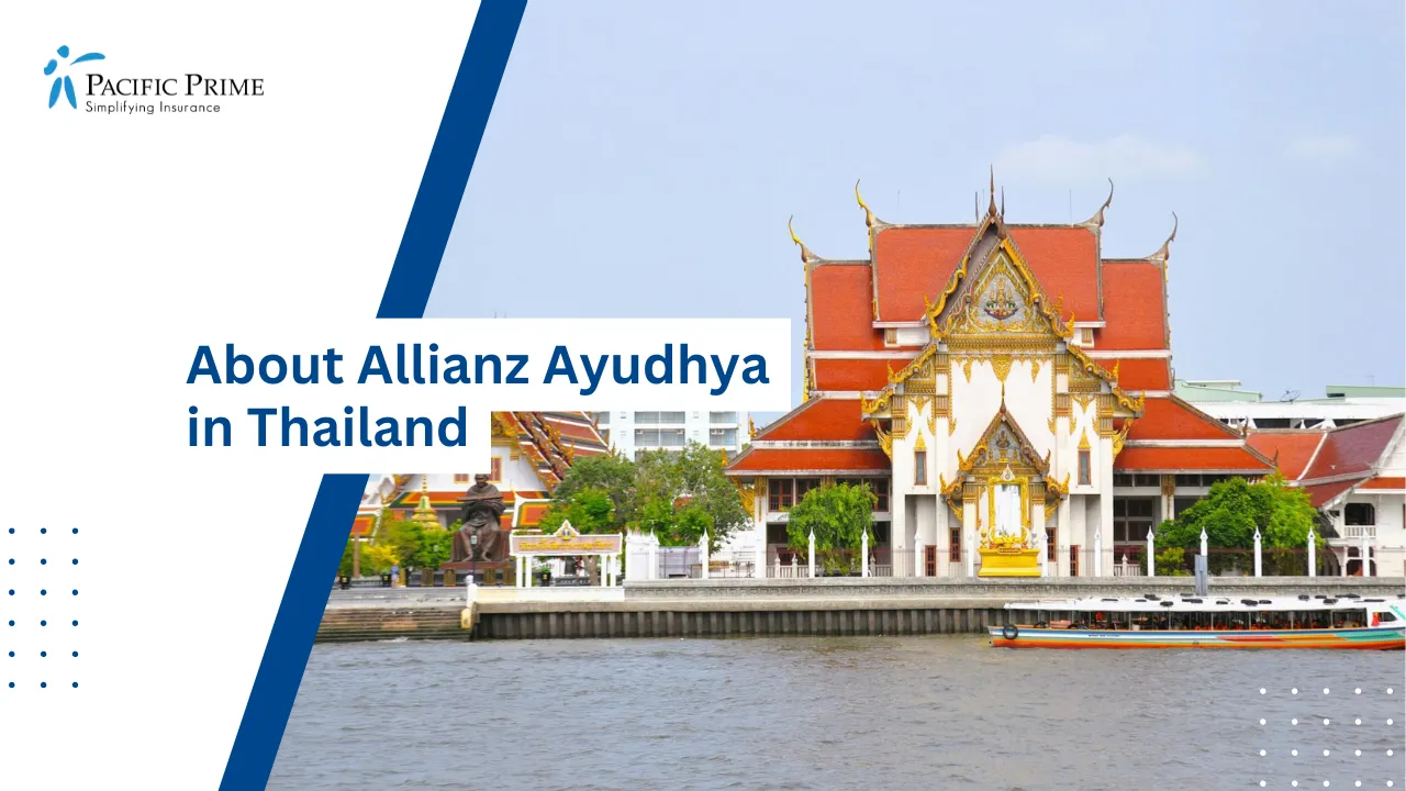 Image of Golden Thai Temple By The Chao Phraya River In Bangkok with text overlay of "About Allianz Ayudhya in Thailand"