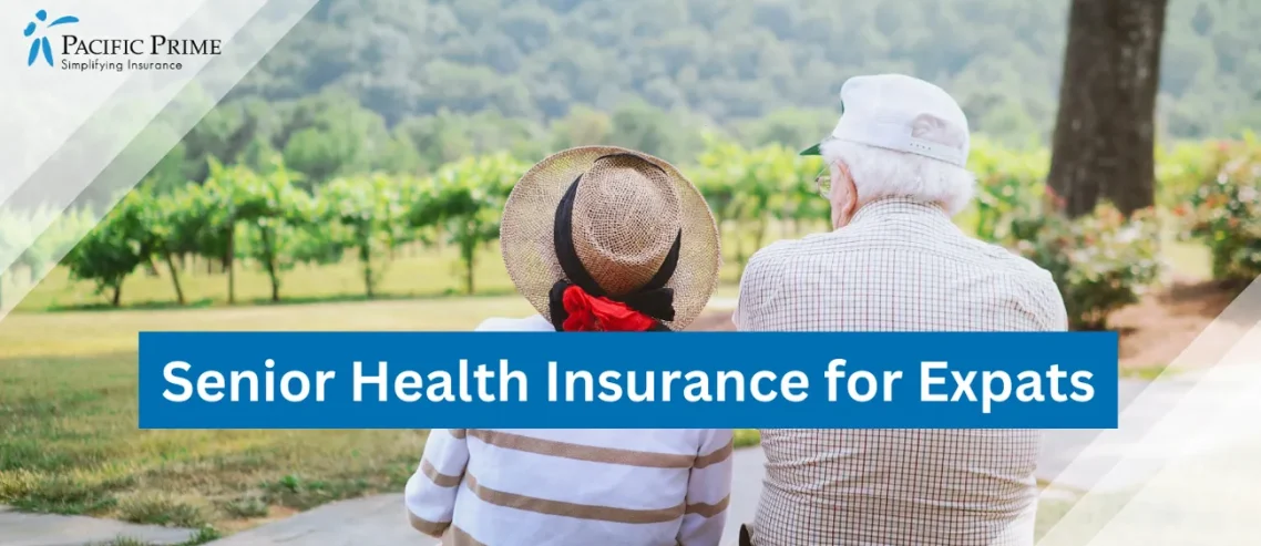 Image of Grandparents Enjoying A Scenic View with text overlay of "Senior Health Insurance for Expats"