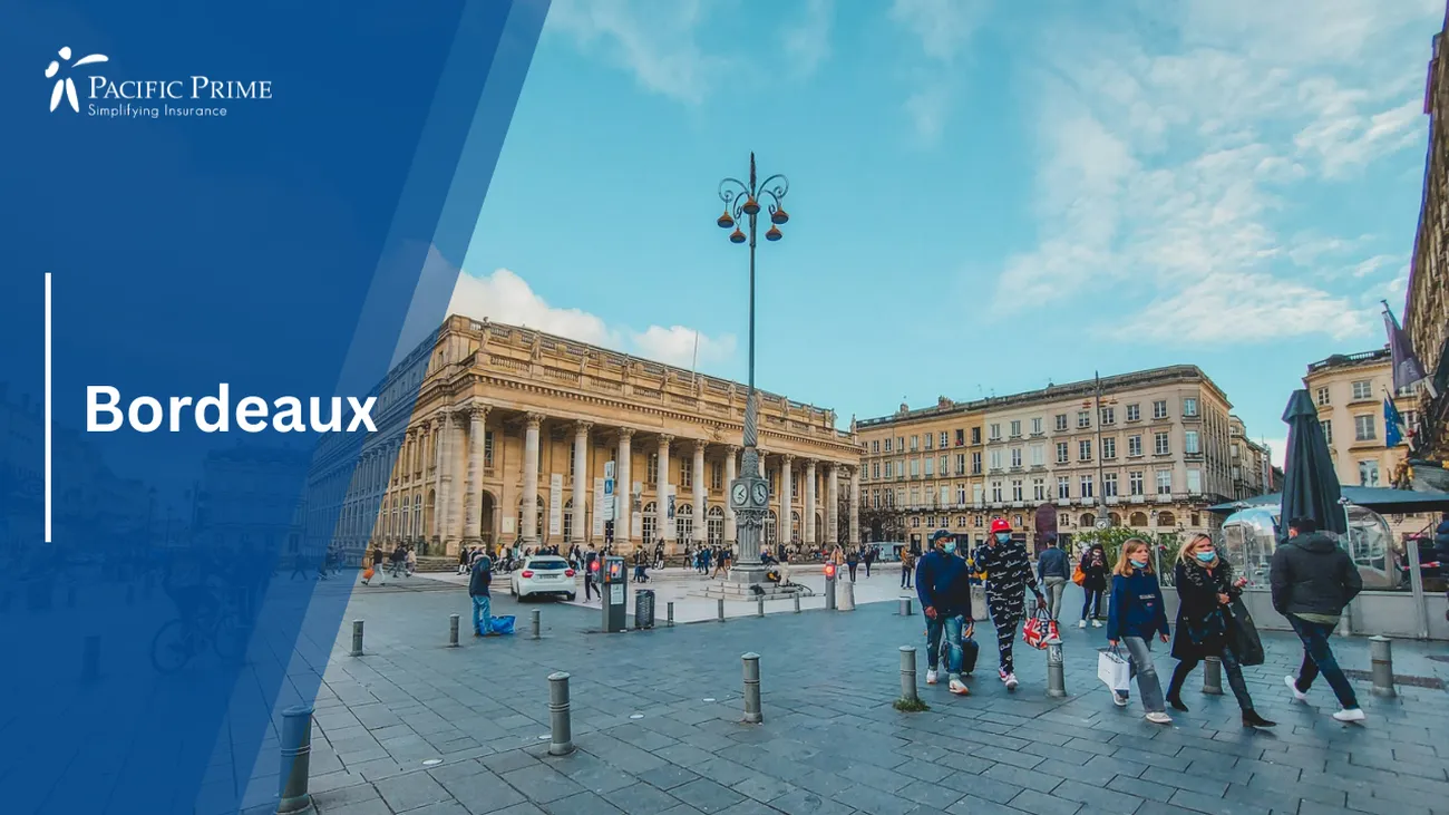 Image of Group Strolling On A Bordeaux Street Lined With Tall Buildings with text overlay of "Bordeaux"