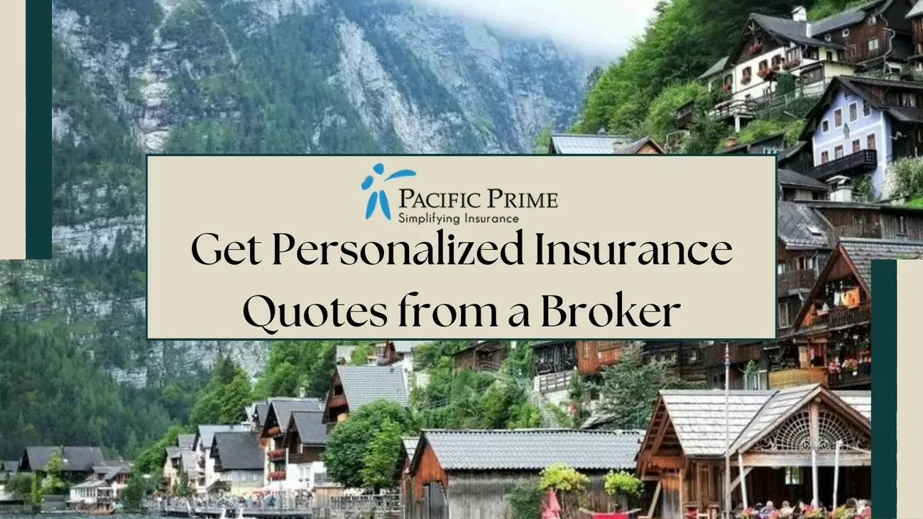 Image of Hallstatt Lake Austria with text overlay of "Get Personalized Insurance Quotes from a Broker"